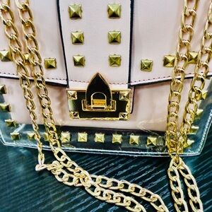 Gold-Studded Blush Crossbody Bag with Chain Strap